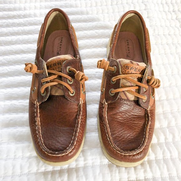 NWOT Sperry Topsider Brown Leather & Plaid Loafers